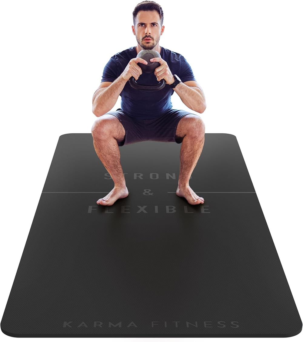 Karma Fitness Large Exercise Mat Extra Wide 80cm x 183cm x 10mm Black