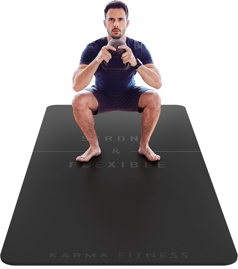 Karma Fitness Large Exercise Mat Extra Wide 80cm x 183cm x 10mm Black