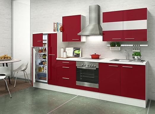 respekta Premium Cocina 300 cm Blanco Rojo Brillante Nevera ...