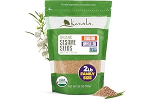 KEVALA Organic Toasted Sesame Seeds (Unhulled) - Gluten-Free Topping for Asian Dishes, Ready to Eat Straight From the Bag, Roasted Seeds Great for Baking and Cooking at Home, Resealable Bag, 32 oz, 2 lb