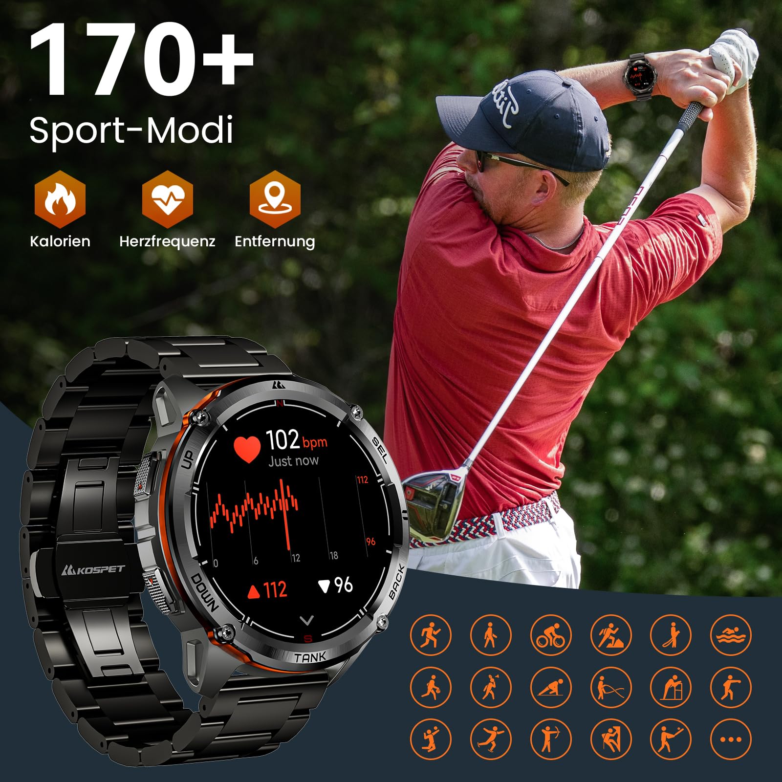 KOSPET Tank T3 Ultra 2 GPS Smartwatch Herren, 2 Bänder, für Android/iPhone 6