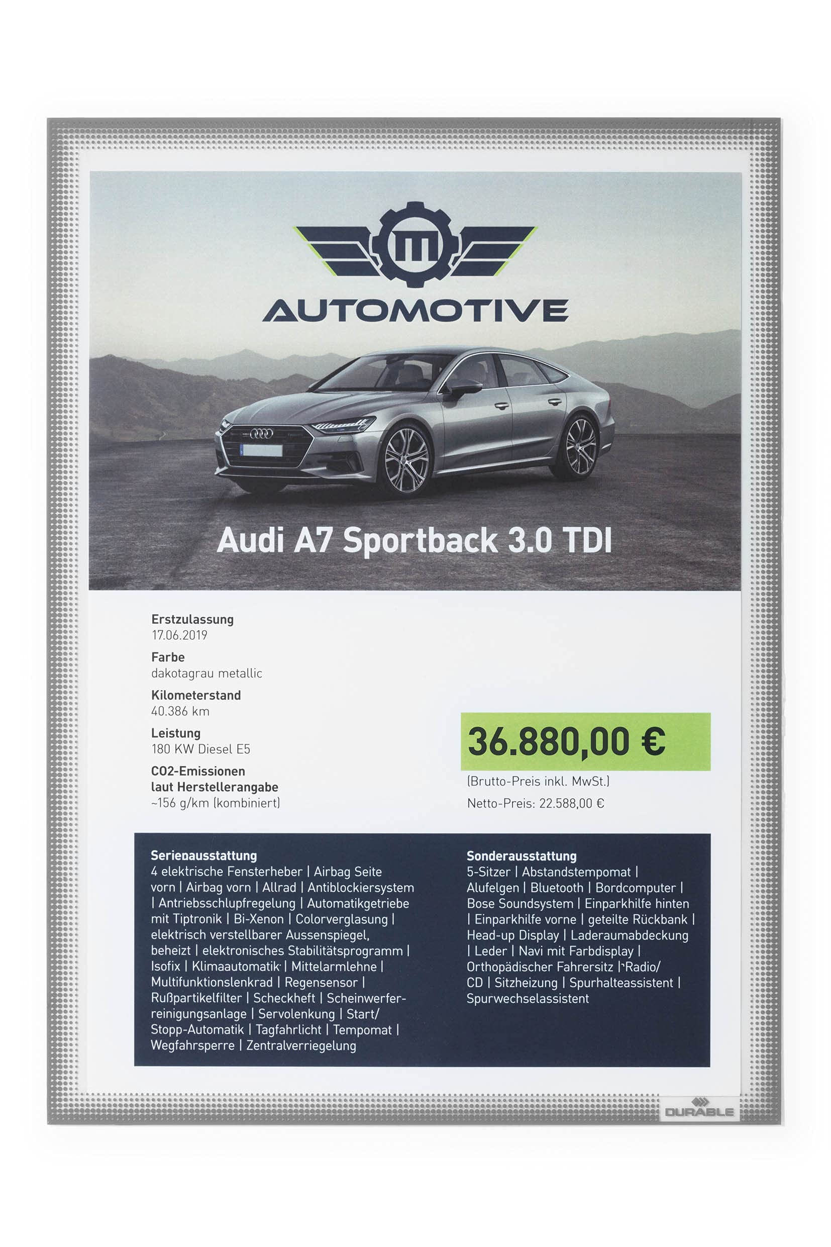 Durable Info Pocket A4 Static Cling - UV and Heat Resistant Display Frames for Glass Surfaces - Perfect for Retail Shop and Car Windows - 1 Pack - Grey