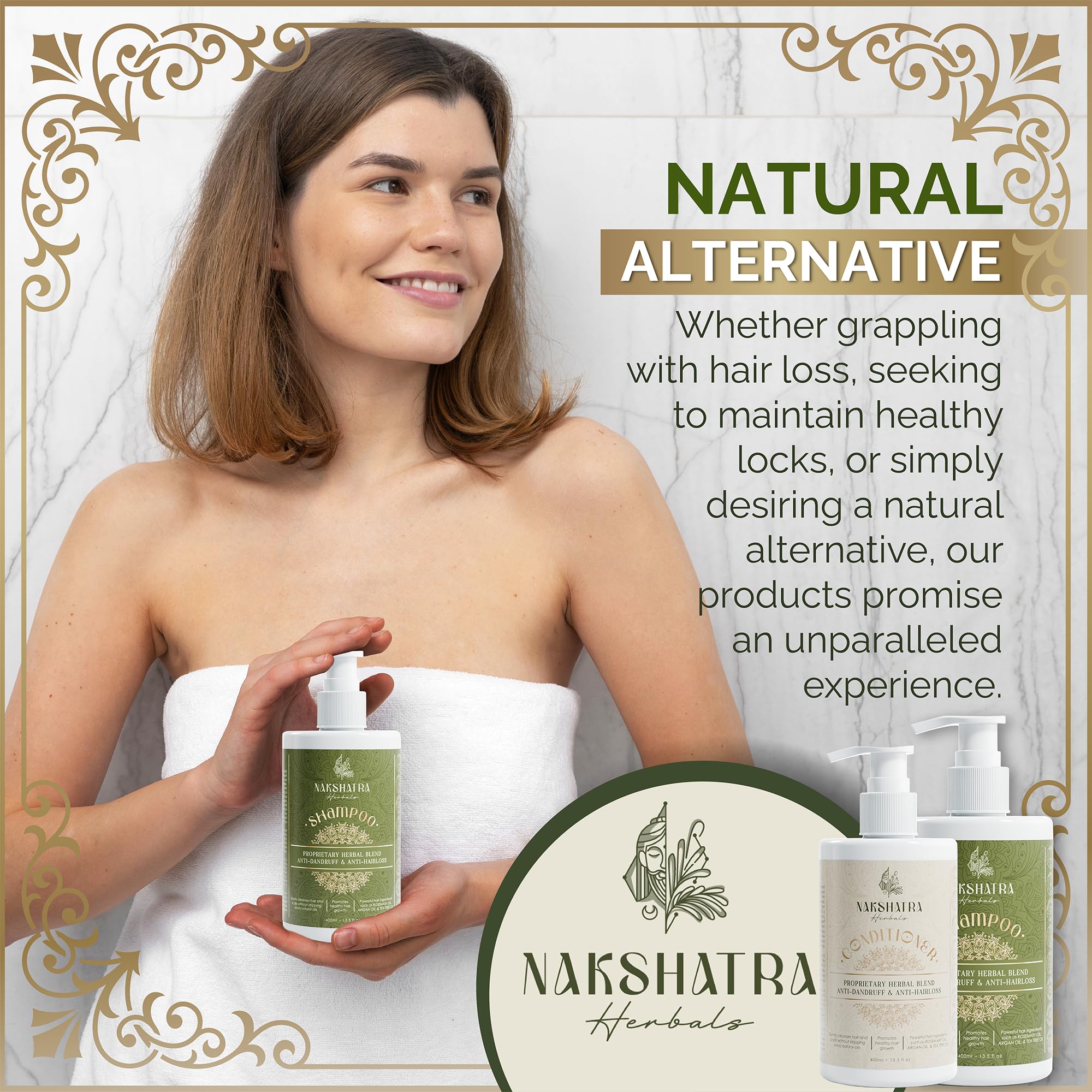 Shampoo & Conditioner | 100% Natural Anti-Dandruff & Anti-Hairloss Herbal Solution | For All Hair Types | Ayurvedic | 13.5 oz (x2)