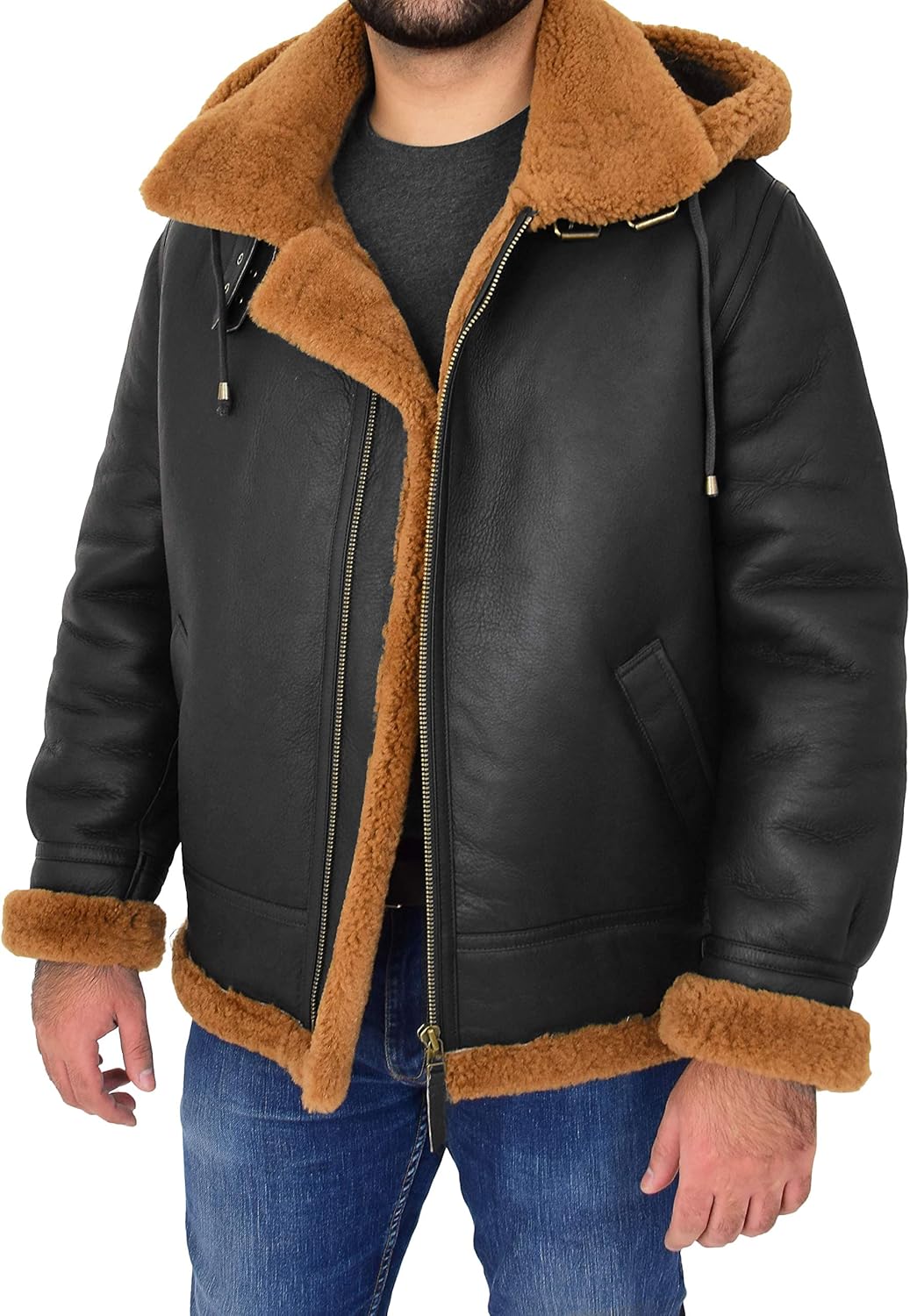 Chaqueta De Vuelo B3 Con Capucha Desmontable De Piel De