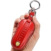CISUI for Porsche Leather Key Fob Cover with Keychain Key Shell Compatible with 2020-2021 Porsche Panamera, Cayenne-Red