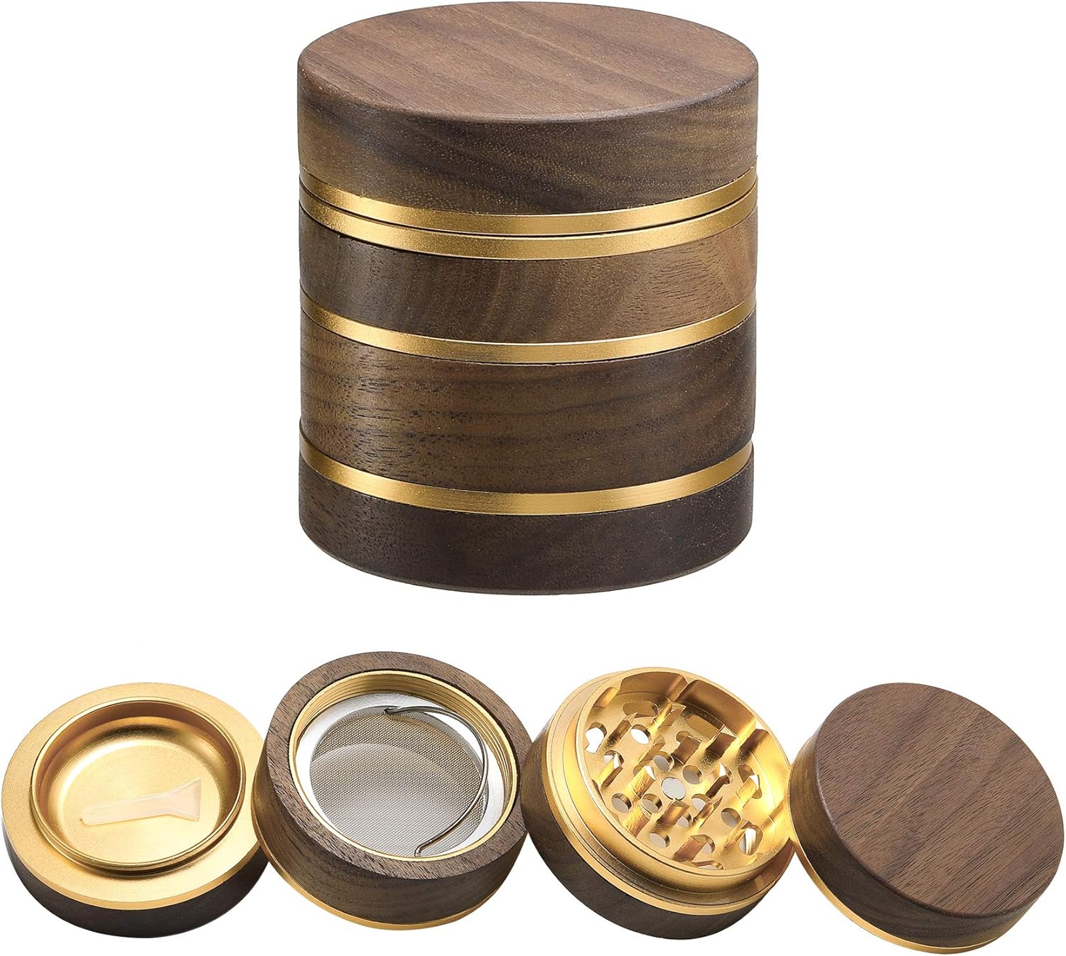DCOU Premium Large Wooden Spice Grinder Pollen Collector with Magnetic Lid and Pollen Catcher 4 Piece 2.5 inches - Image 3