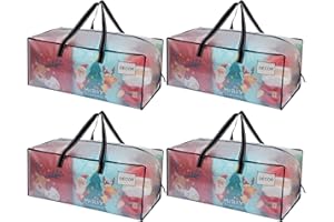 VENO 4 Pack Moving Bags Extra Large Storage Bags for College Move-In, Heavy-Duty Storage Totes, Packing Boxes, and Wardrobe Moving Supplies - Durable Laundry Bags for Clothes (Clear, 4 Pack)