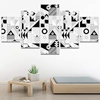 SIGNWIN 5 Panel Canvas Wall Art Modern Art Decorative Elements Fun Geometric Mixed Media Multicolor Patterns for Home Decorations Ready to Hang - 60
