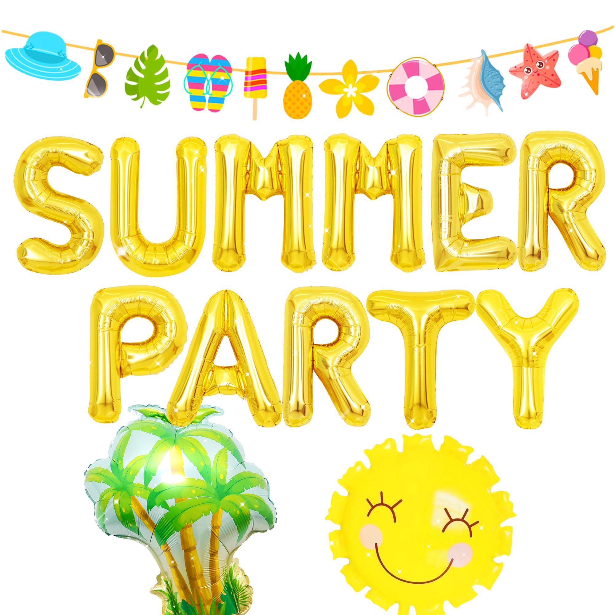 Photo 1 of Laventy Summer Party Decorations Beach Pool Theme Banners Hello Summer Foil Balloons for Hawaii Beach Party Baby Shower Pool Birthday Parties Supplies