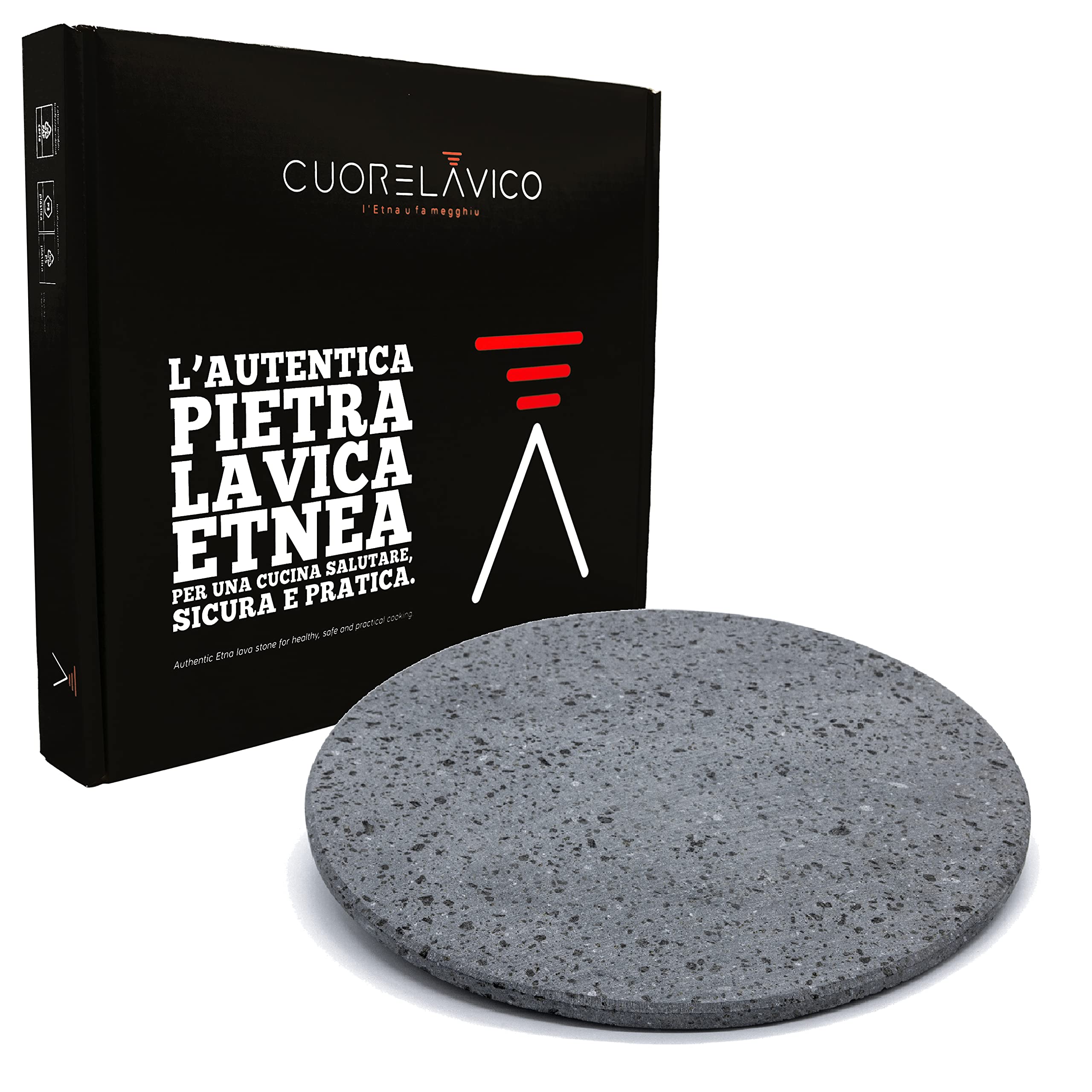 CUORE LAVICO - REFRACTORY PLATE IN LAVICA STONE ETNEA ROUND FOR PIZZA DIAMETER 33 CM - TH. 1 CM COMPATIBLE WITH ILLILLO OVEN - MADE IN ITALY