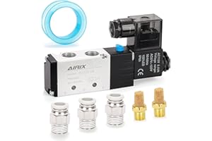 AIRIX 4V210-08 Pneumatic Solenoid Valve AC110V, 2 Position 5 Way, 1/4" NPT, Pilot-Operated Single Coil, Fast Response Electric Air Valve with Junction Box & Quick Connect Fittings