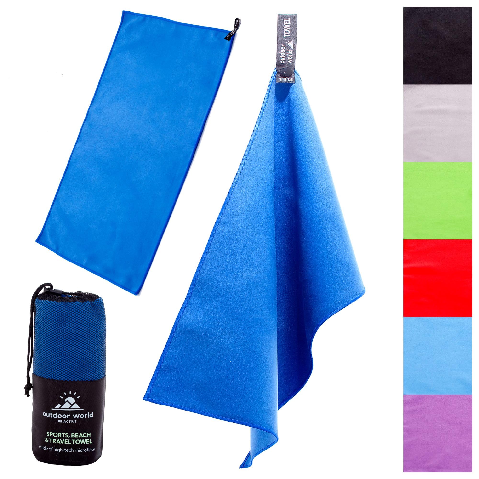 Outdoor World Microfibre Towel – Quick-Dry, Lightweight & Ultra Absorbent for Camping, Travel, Hiking, Beach, Swimming, Gym, Yoga & Sports – Compact, Soft & Portable 160 x 80cm (Dark Blue, Large)