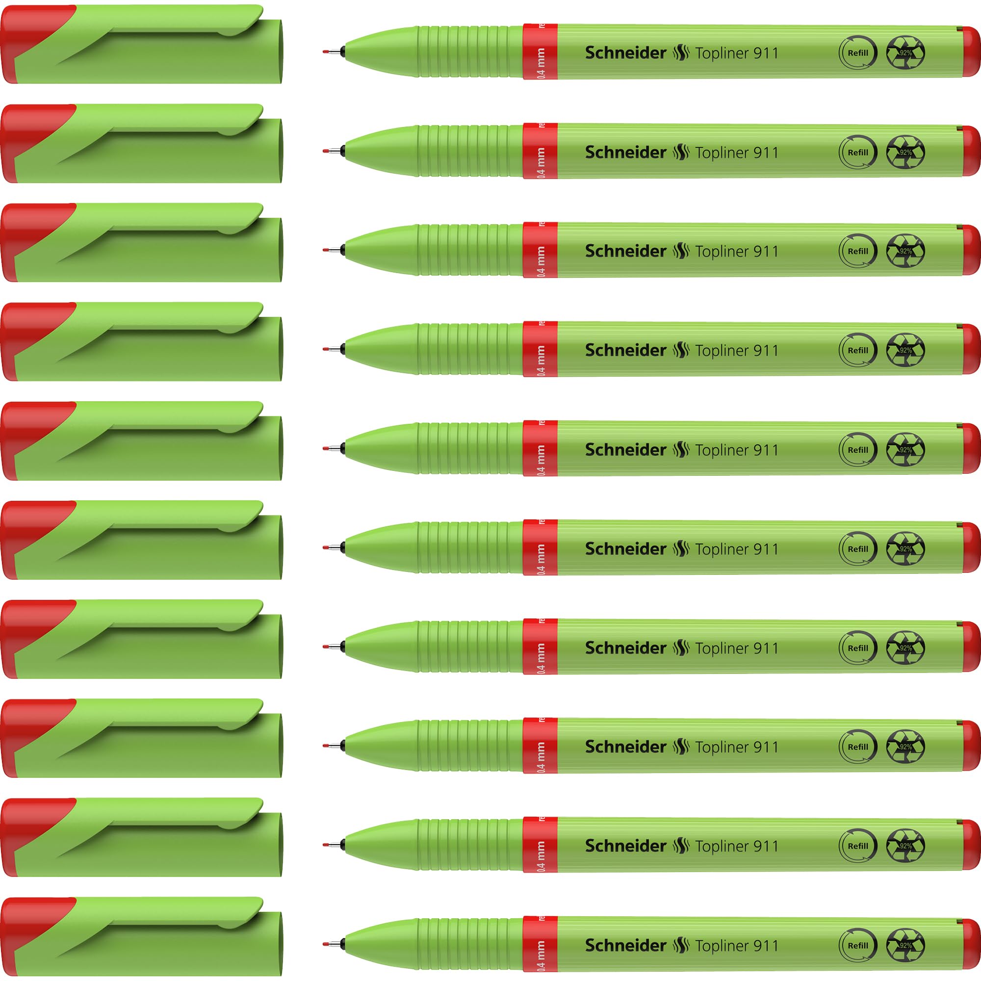 Schneider 9112 Topliner 911 Fineliner Pen Pack of 10 Red
