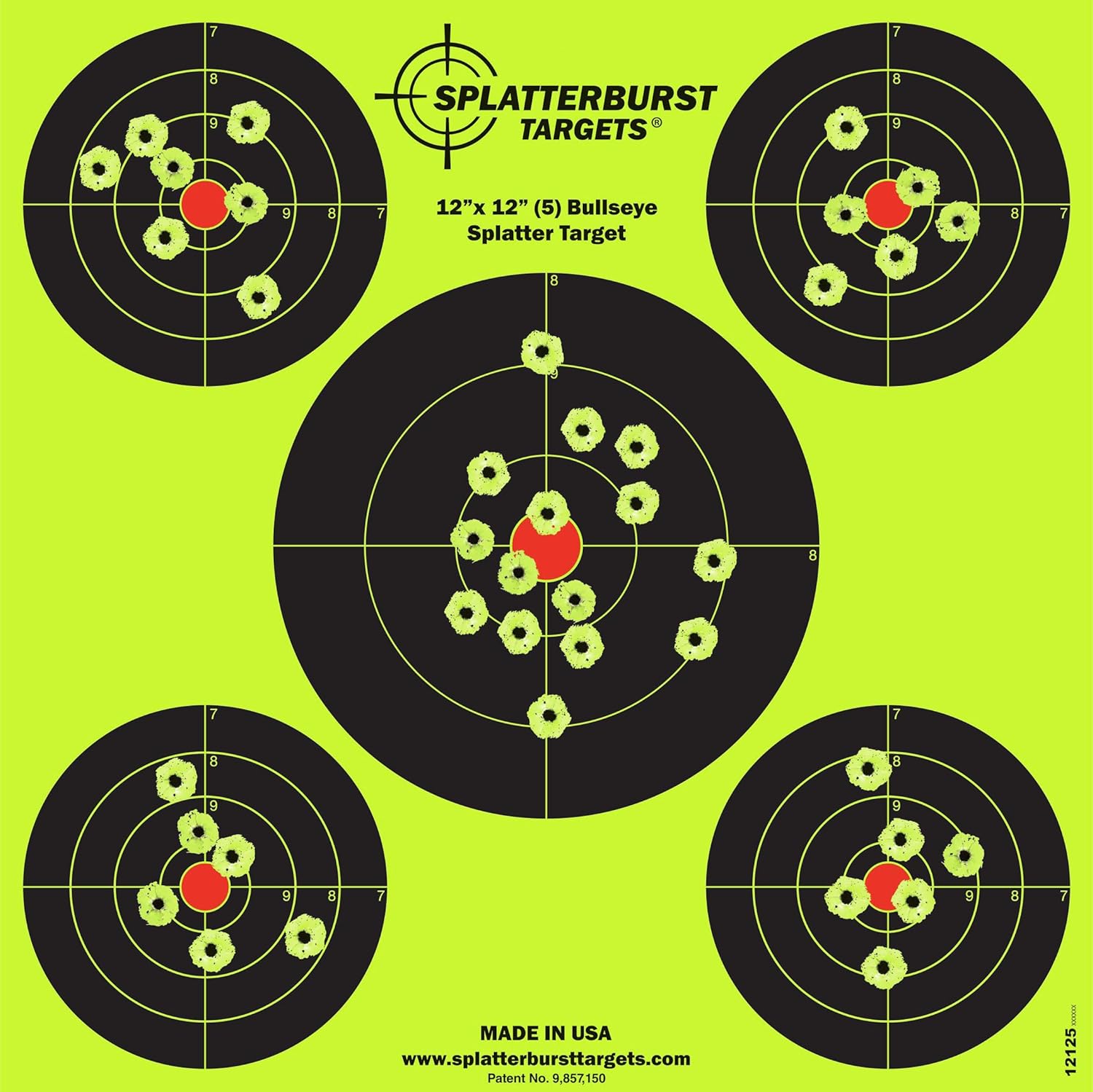 Splatterburst Targets - 12 x12 inch (5) Bullseye Reactive Shooting Target - Shots Burst Bright Fluorescent Yellow Upon Impact - Gun - Rifle - Pistol - Airsoft - BB Gun - Air Rifle : Sports & Outdoors