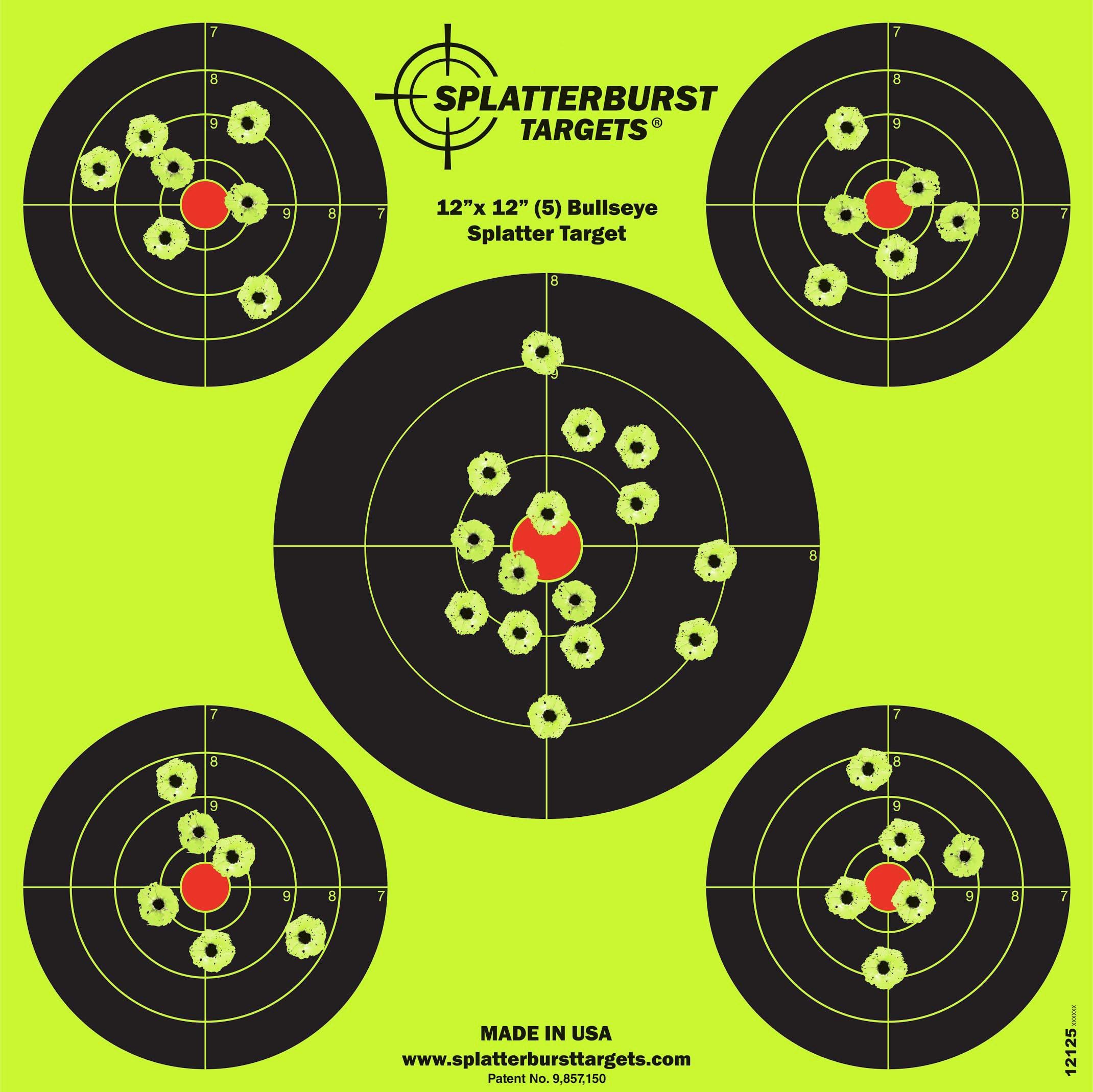 10 Pack - 12"x12" (5) Bullseye Splatter Target - Instantly See Your Shots Burst Bright Florescent Yellow Upon Impact!