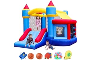 RETRO JUMP Inflatable Bounce House, Bouncy House for Kids Outdoor, Inflatable Kids Bounce House with Jumping Ball Pit & Basketball Hoop, Ocean Balls, Blower, Patch Kits, Stakes, Carrying Bag