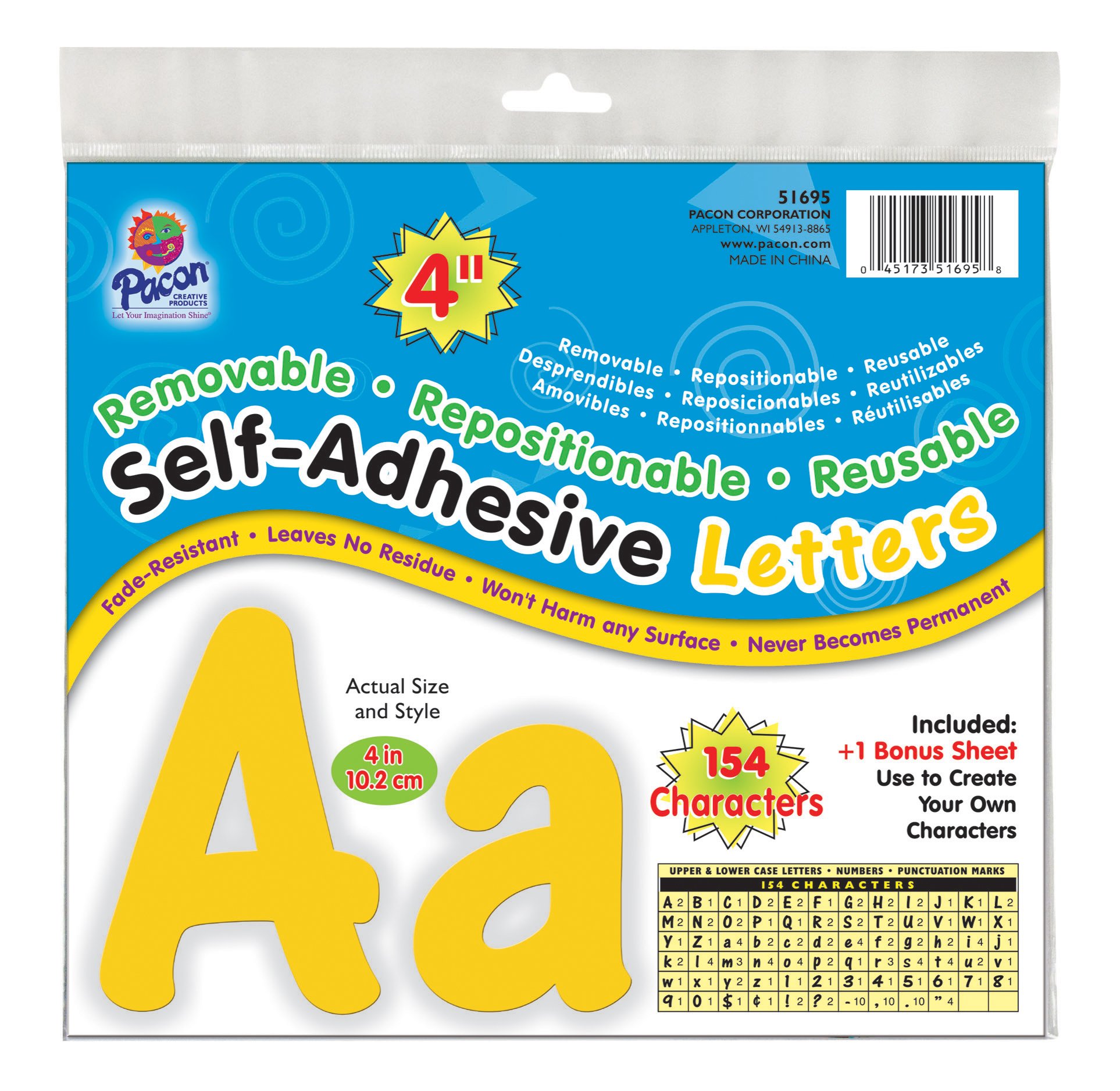 Photo 1 of Pacon 4" Self-Adhesive Uppercase and Lowercase Letters, 154-Count, Yellow (51695)
