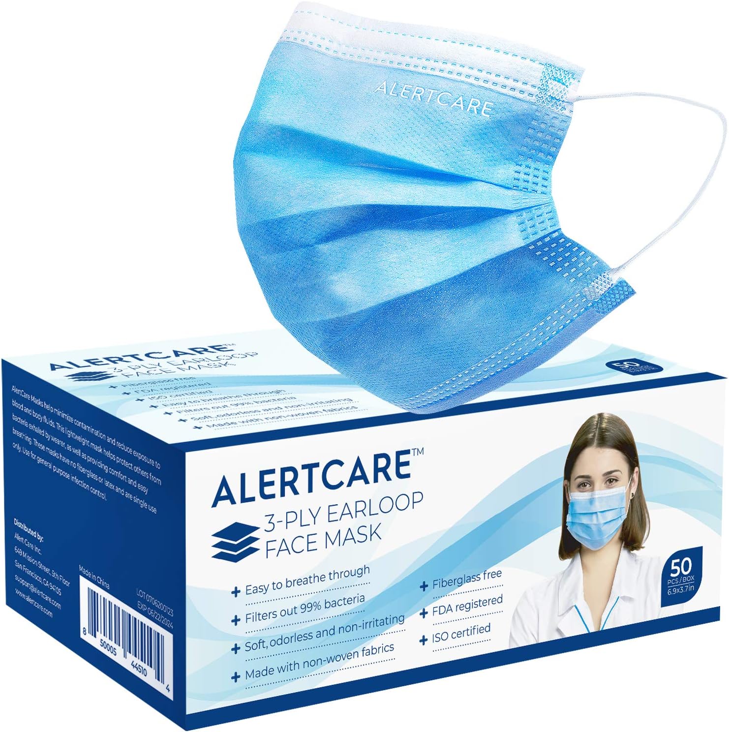 ALERTCARE 3-Layer Disposable Face Shield, 50 Counts