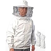 Forest Beekeeping Jacket, 100% Cotton Bee Jacket with Veil and Gloves, L | Round Hood, YKK Brass zippers, elastic waist and cuffs, thumb straps and 3 utility pockets