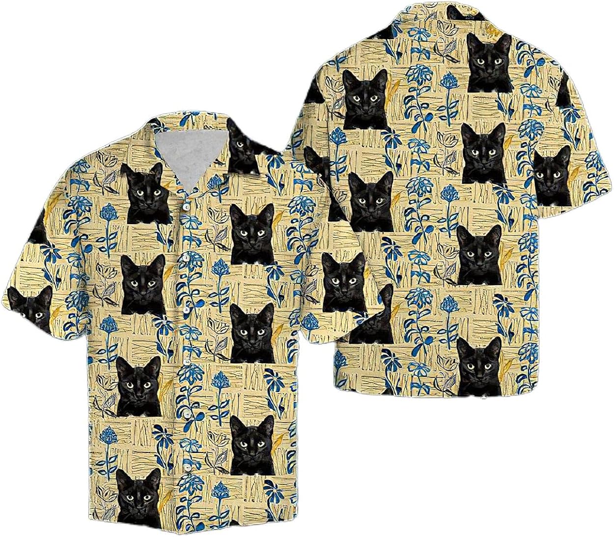 Black Cat Pattern Hawaii Shirt Cotton Casual Button Down