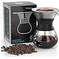 Coffee Gator Pour Over Coffee Maker Portable - 10.5oz High Heat Borosilicate Glass w/Reusable Stainless Steel Filter, Drip Coffee Brewer Pourover Dripper Set Carafe, 300ml Black