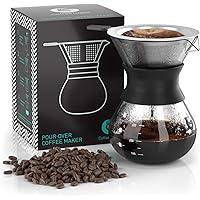 Coffee Gator Pour Over Coffee Maker - 10.5 oz Paperless Coffee Pour Over Set w/ Glass Carafe & Stainless-Steel Mesh…