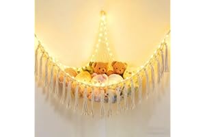 Meirenda Stuffed Animal Hammock with LED Light, Stuffed Animal Toy Net Hammock Hanging Stuffed Animal Storage Organizer Holde