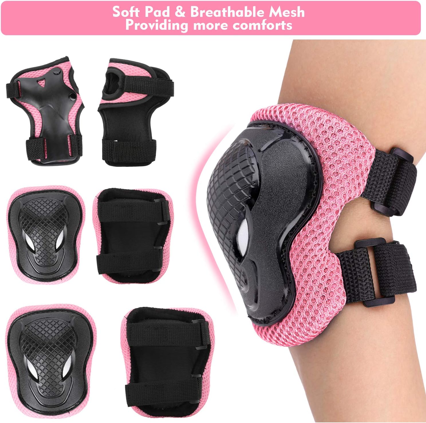 ValueTalks Protective Gear Sets for Youth/Kids Adjustable Safety Knee Pads and Elbow Pads Wrist Guards for 5~15yrs Girls Boys Teens Cycling Skating Roller Skateboard Bike Scooter Outdoor Sports : Sports & Outdoors