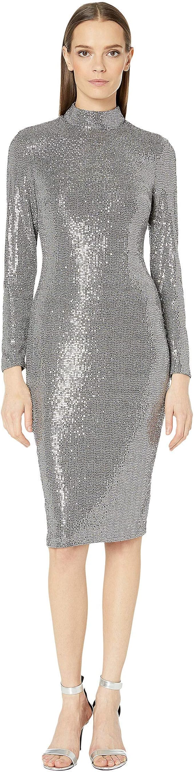 Sequin mock neck cocktail dress eliza j Clearance