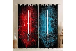 Feelyou Lightsaber Curtains Red Blue Tie Dye Curtains for Bedroom Living Room for Kids Boys Teens Future Technology Windows Drapes Soft Durable Washable Room Decoration,42 X 63 Inch,2 Panels