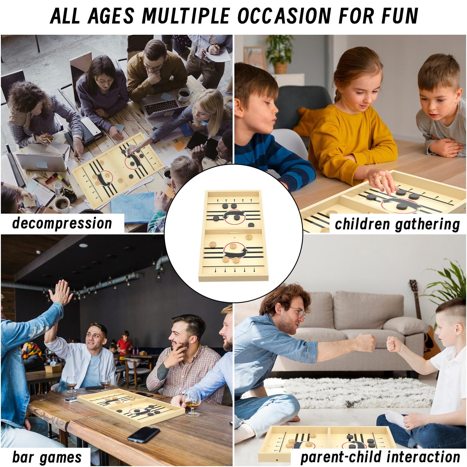 Ulikey Jeu De Palet Bois, Fast Sling Puck Game, Jeux De Plateau Pour Deux, 2 En 1 Jeu De Table De Hockey Portable En Bois, 1 Échiquier Et 10 Pièces Déchecs Pour