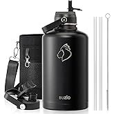 BUZIO Vacuum Insulated Stainless Steel Water Bottle 87oz (Cold for 48 Hrs/Hot for 24 Hrs) Half Gallon BPA Free Double Wall Travel Mug/Flask for Outdoor Sports Hiking, Camping, Running, Black