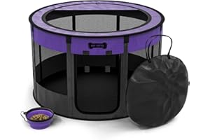 Ruff 'N Ruffus Portable Foldable Pet Playpen +Free Carrying Case + Free Travel Bowl (Medium (36x36x23 inches), Purple)