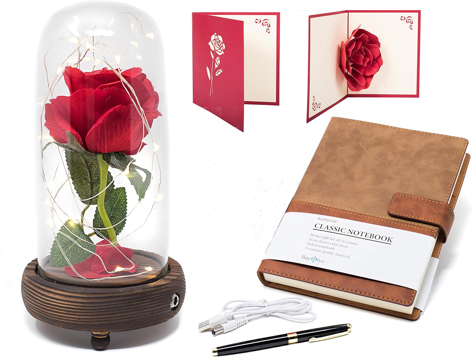 Beauty And The Beast Rose Enchanted Rose Rose In A Glass Dome With Led Light Including Journal And Pen Amazon Co Uk Kitchen Home