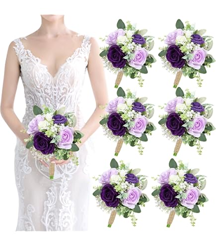 Purple Wedding Boutonnieres Set Of 6 - Artificial Silk Flowers For Groom, Best Man, Groomsmen, Rustic Fall Weddings