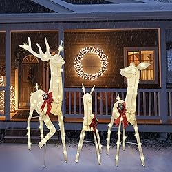 Lulu Home Set of 3 Pre-lit White Reindeer with 210