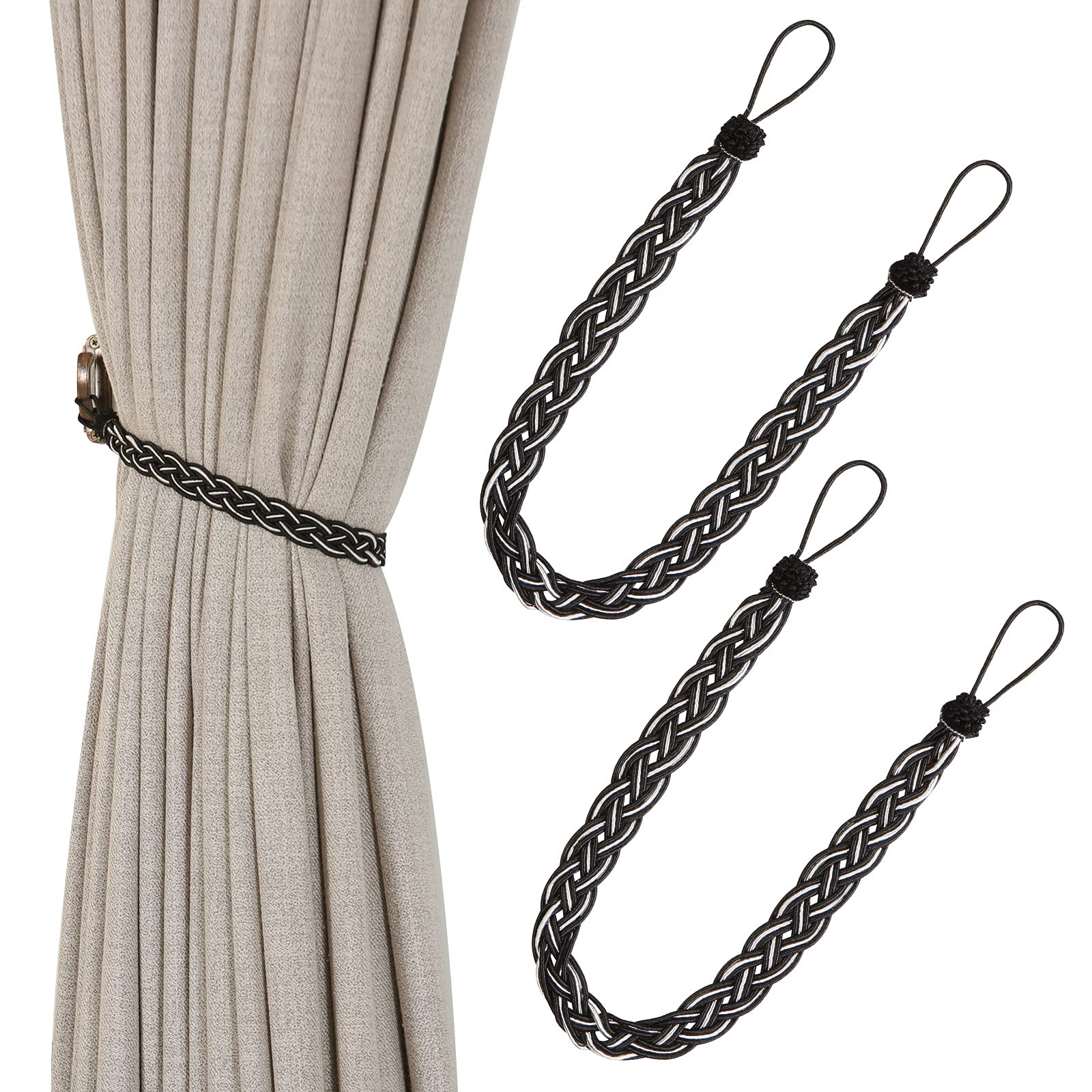 Hand Knitting Curtains Tied Rope Simple Type Curtain Tie Backs and Accessories (Black)