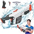 Skirfy Electric Water Gun for Adult Kids, Outdoor Automatic Water Suction Water Squirt Modular Battery, Larger Water Guns Summer Beach Swimming Pool Backyard Lawn Party Games（Grey）