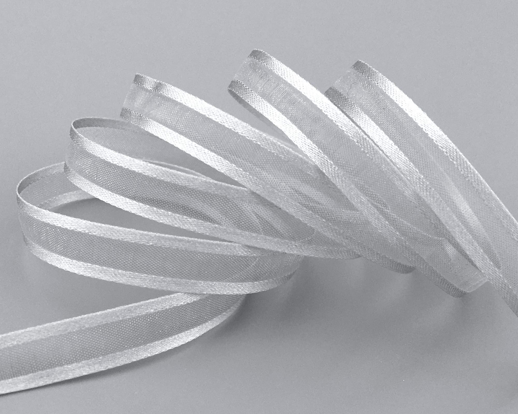finemark 50 m x 10 mm Chiffon Ribbon with Satin Edge Grey Silver (05) Chiffon Decorative Ribbon Gift Ribbon Semi-Transparent Shiny without Wire Organza