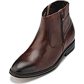 CALTO Men's Invisible Height Increasing Elevator Shoes - Coffee Brown Premium Leather Lightweight Zipper Boots - 2.8 Inches Taller - Y70622 - Size 8 D(M) US