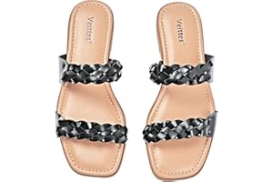 Veittes Women's Flat Slide Sandals - Casual Classic Simple Strappy Slip on Flat Summer Sandals.
