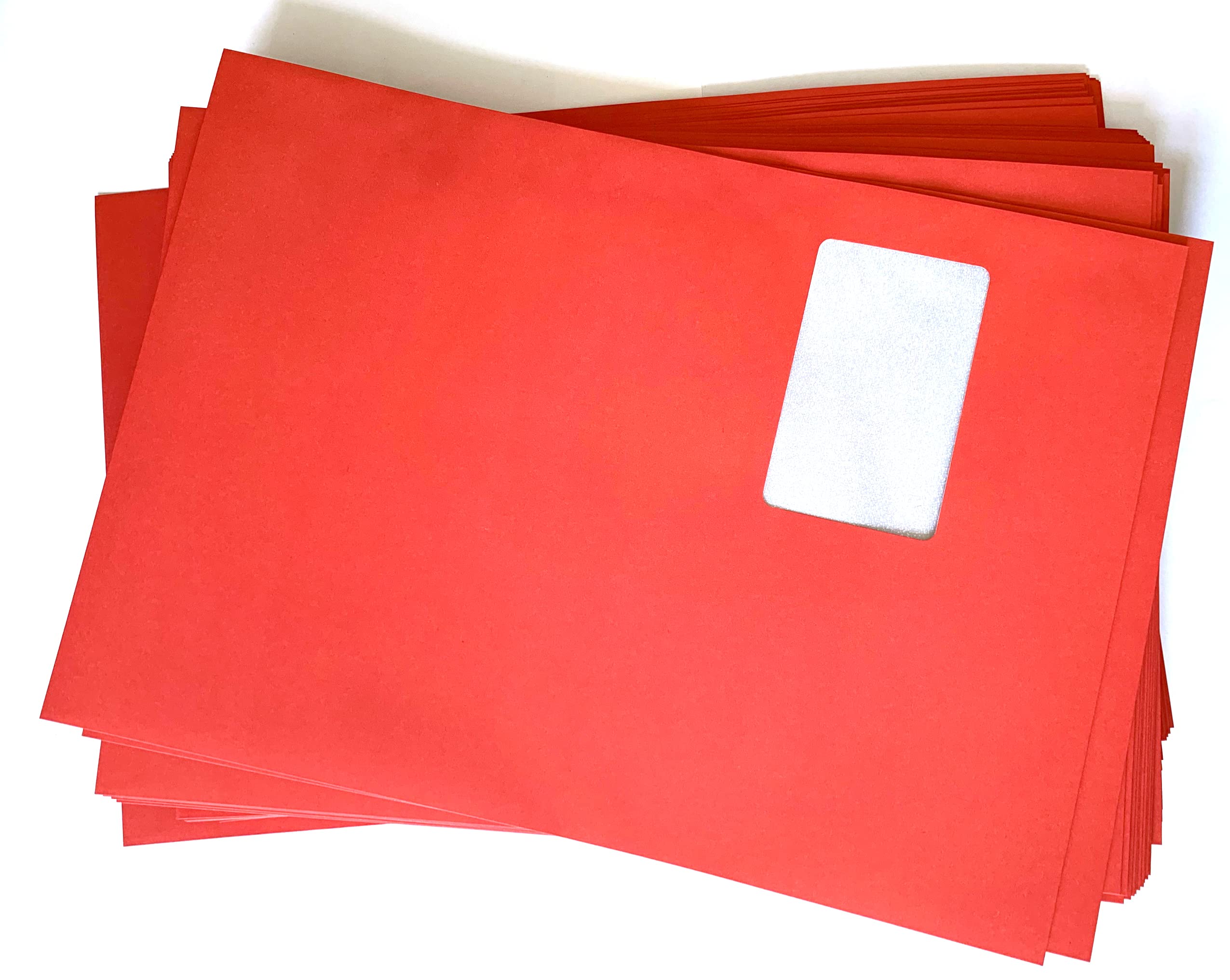 100 Window Envelopes, C4 = 324 x 229 mm, Peel and Seal, Red, Intense Red, 120 g/m²