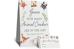 SKUHYYG Guess How Many Animal Crackers are in the Jar，Watercolor Woodland Animals Baby Shower Decorations，(1 Sign+50 Cards), How Many Animal Crackers Birthday, Christmas, Funny Party Game