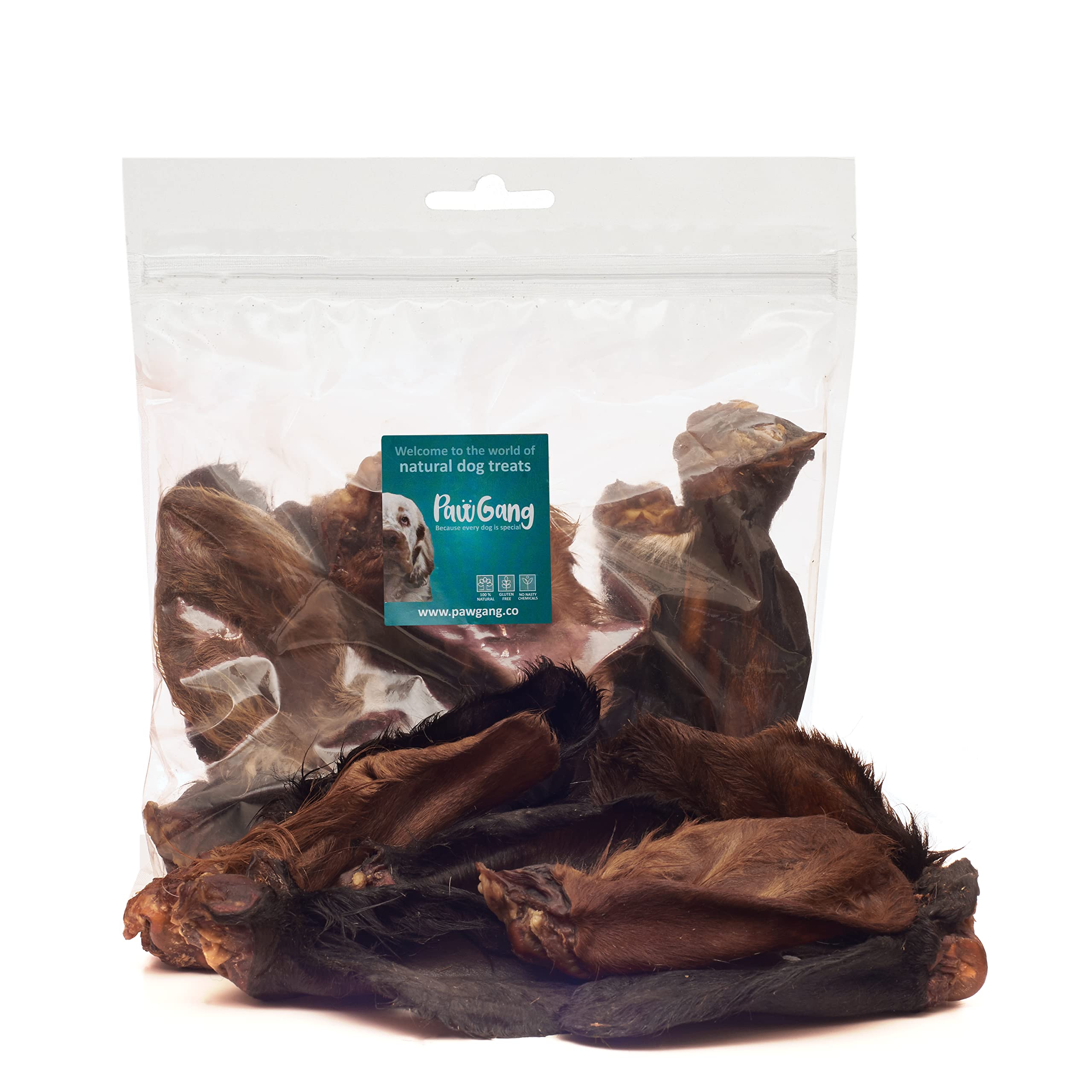 PawGang - Beef Cow Ears with Hair/Fur 10 pcs - 100% Natural Treats for Dogs Young Adult Old Small and Large Dog - Air Dried Chews Snacks - Healthy Hypoallergenic - Low Fat Grain Free - Barf Raw