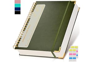 UEBZFOCS Spiral Notebook Journal 8.5” x 11”, 300 Pages Hardcover Leather Lined Journals for Women Men, A4 Large College Ruled Notebooks with 100 GSM Thick Paper, Spiral Journal for Writing Work, Olive Green