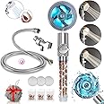 Hydro Jet High Pressure Shower Head Handheld Filtered Shower Head with Filter Beads Turbocharged Shower Head Kit with Replacement Hose/Bracket/Bead Filters and Bath Loofah-Blue