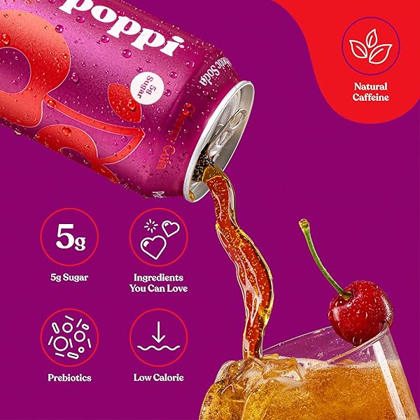 POPPI SPARKLING PREBIOTIC SODA BEVERAGE WITH APPLE CIDER VINEGAR, SELTZER WATER AND FRUIT JUICE, CHERRY COLA, 12 FL OZ, 1 COUNT, PACKAGING MAY VARY