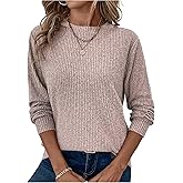 SOLY HUX Women's Long Sleeve T Shirt Crew Neck Knit Dressy Casual Tee Tops Fall Clothes