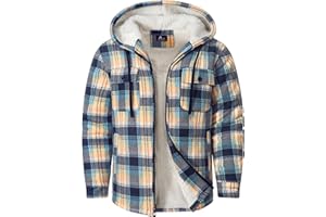 GEEK LIGHTING Men's Flannel Shirts Jacket Sherpa Lined Fleece Plaid Hoodie Long Sleeve Winter Warm Coat