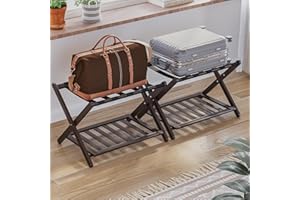 Semiocthome Brown Fully Assembled Luggage Rack Set of 2, Luggage Holder with Shelf for Guest Room Bedroom Hotel, Wood Suitcase Rack fit Most Luggage Size, Luggage Holders Stand